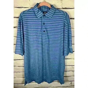 Footjoy  Mens Size L Blue White Striped Short Sleeve Polo Golf Shirt